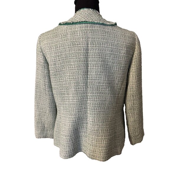 Kasper Tweed Blazer Jacket 10 Preppy Green White Gold Metallic Open Front - Picture 5 of 15